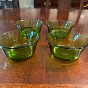 4 Green Glass Vintage Bowl Custard Berry Dishes